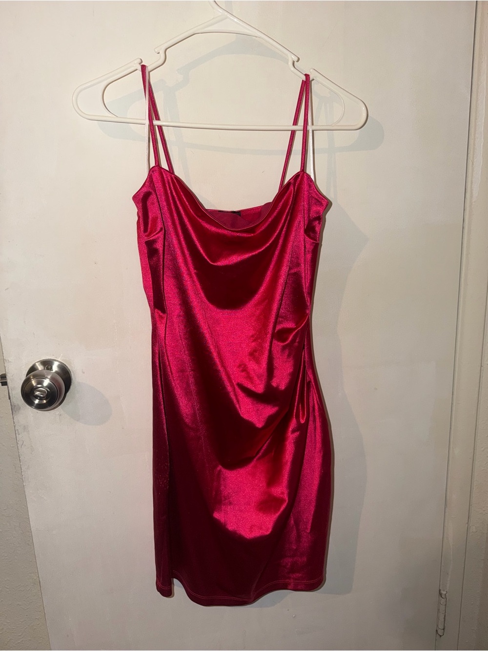 Windsor Satin Cowl Slip Dress in Hot Pink